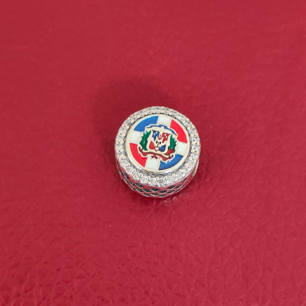 Pandora Silver Charm with Red, Blue, Green Enamel Accents